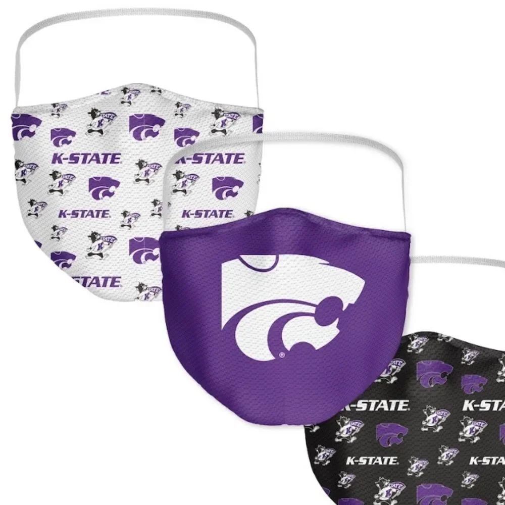 New in Package KANSAS STATE WILDCATS Face Covering Face Mask Masks Set of 3
